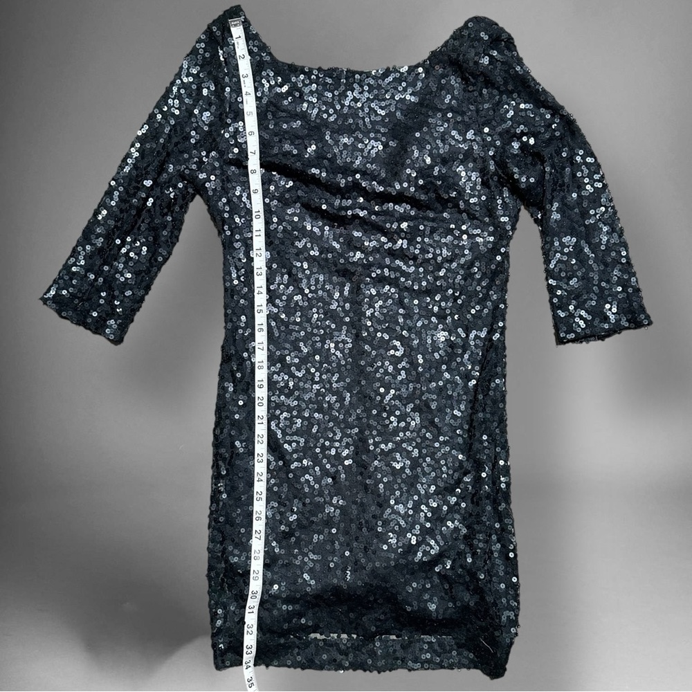 Jessica Simpson Black Sequin Long Sleeve Draped Back Mini Dress Sz 8 NWT - Picture 5 of 9